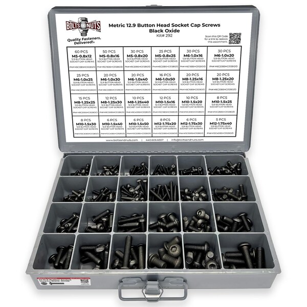 Boltsandnuts.Com Metric 12.9 Alloy Allen Button Head Socket Cap Screws Bolts Black Oxide Assortment - 453 PCS Assortment Kit #292 - main